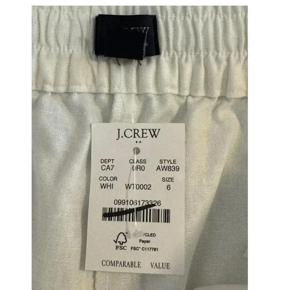 NEW J. Crew Women’s Size 6 White Linen-Cotton Blend Drawstring Pant NWT - Picture 3 of 7